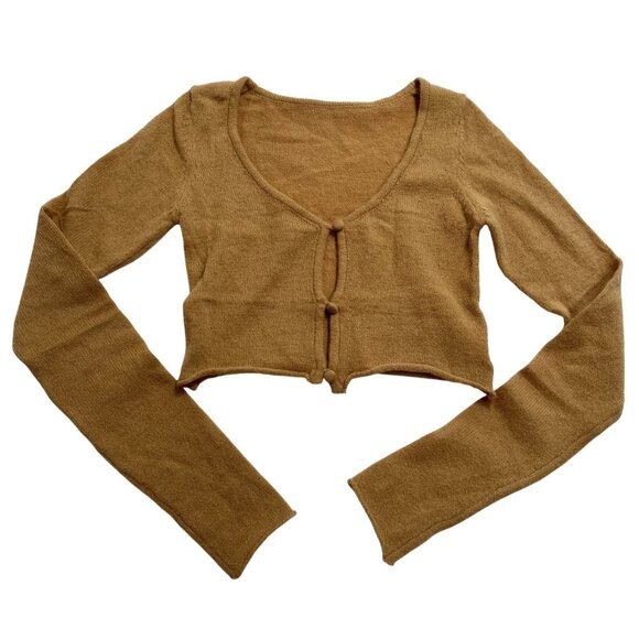 Amelie Teje Crop Cardigan Sweater in Brown - Picture 1 of 3